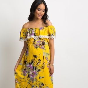 Floral Off Shoulder Maternity Maxi Dress